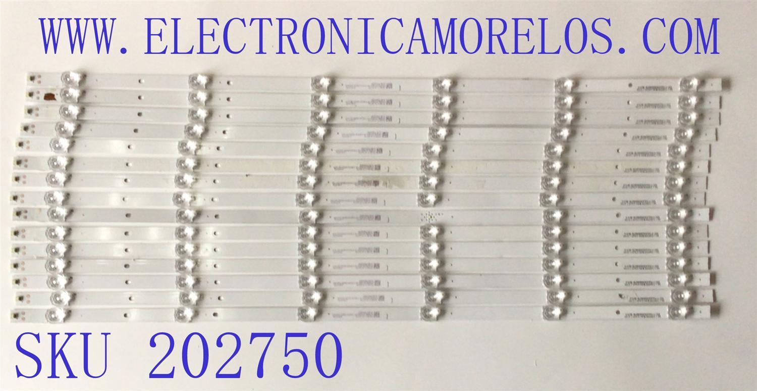 KIT DE LED'S PARA TV VIZIO TV ((INCOMPLETO SOLO 15 PIEZAS)) / NUMERO DE PARTE SVB750A98 / F75JL63030061607B / SSC-F75JL63030061607B-REV1.4 /E486558 / 70401-01274 / 150M0364D210 / PANEL BOEI750WQ1 / MODELOS V755-J04 / V755-J04 LBNFE5KX / V755-J04 LBNFE5LX
